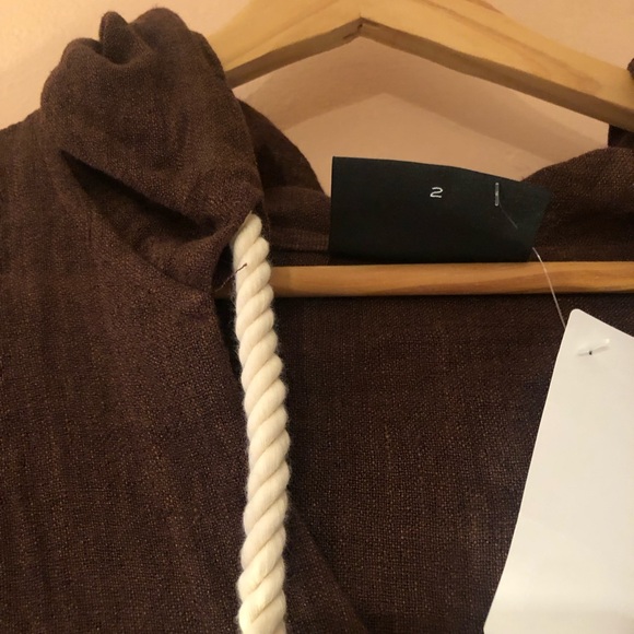 LISA MARIE FERNANDEZ Linen Blend Gauze Brown Drawstring Hooded Kaftan, S/M - Picture 6 of 10